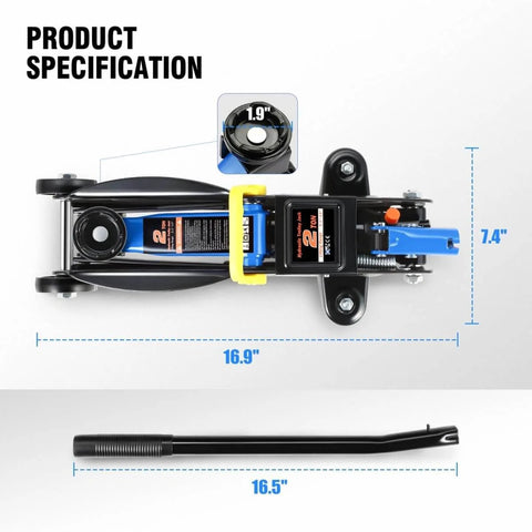 Top view of Low Profile Hydraulic Trolley Floor Jack 2 Ton Capacity 4000 Lbs With Lift Range From 5.1 To 13 Inches