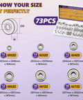 73 Pcs Ball Bearings Kit Carbon Steel Six Size Set 693ZZ to 627ZZ with 3mm to 7mm ID for 3D Printers Extruders RC Hubs DIY Projects Pro Grade Precision Bearings size chart
