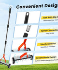 Wheeled Thatch Rake For Moss And Leaves, Adjustable Dethatching Roller With 0 To 12 Degree Angle, 37 To 65 Inch Handle