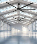 Monster Size 120 Inch HVLS Industrial Ceiling Fan With Aluminum Blades installed in a large warehouse space