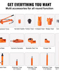 VEVOR 10-Ton porta power kit with hydraulic pump and ram, 15 orange components including extension tubes and heads