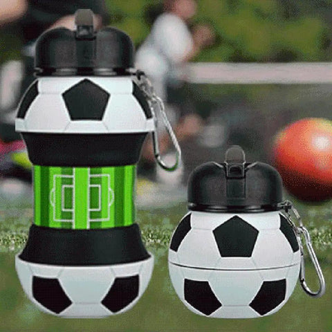 Grab and Go Foldable Silicone Water Bottle 550ml Collapsible Sport Hydration Bottle in soccer ball design, travel-friendly.