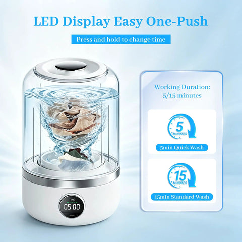 Rechargeable Mini Portable Washing Machine For Underwear And Baby Clothes Compact Travel Laundry Cleaner with LED display.