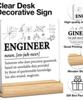 Engineer Definition Acrylic Plaque With Wooden Stand 4x4 Inch Square Cool Desk Sign Modern Clear Engineering Decor For Home Office Tabletop Gift Idea Perfect Gift For Any Desk, showing detailed design and wooden stand.