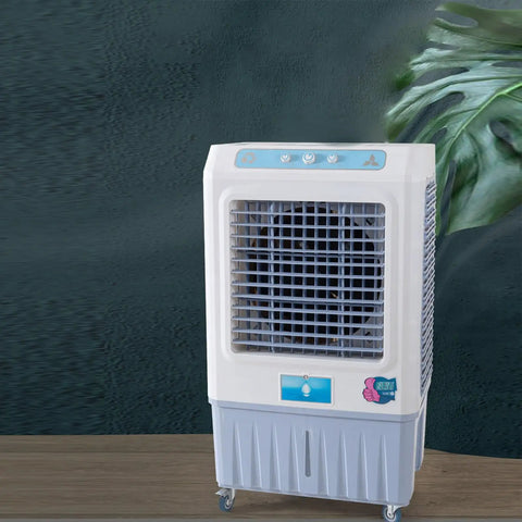 Portable Swamp Cooler With Three Speed Settings And Deep Water Tank Cooling Pad For Home Or Patio Use, compact design with wheels.