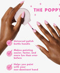 Applying nail polish with The Poppy universal handle, part of All In One Gel Mani Kit For At Home Nail Care With Pro Quality LED Lamp.