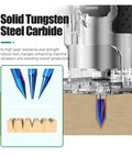 Versatile 1 Inch V Groove Router Bit For Woodworking Projects With 15 Degrees To 90 Degree Angles seen above solid tungsten steel carbide cutting into wood.