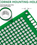 Close-up of double sided PCB board prototype kit for DIY soldering with 32 pieces in five sizes showing corner mounting-hole.