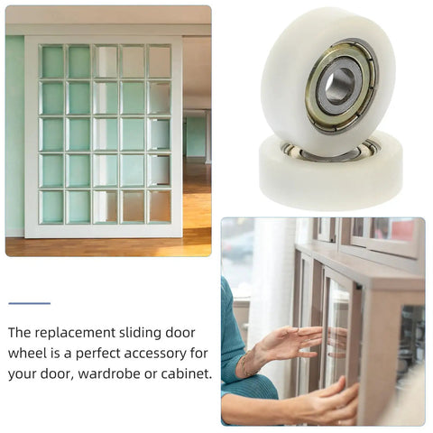 Rock Solid Replacement Sliding Door Wheels With Heavy Duty Nylon And Steel Build Ultra Quiet Zero Friction Caster Rollers for smooth door movement.