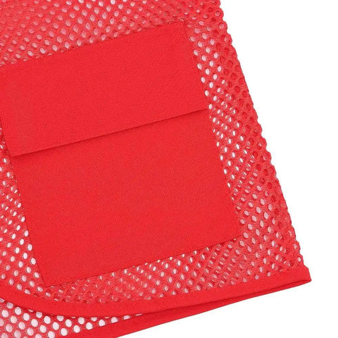 Close-up of the snug pocket on the Top Shelf High Visibility Safety Vest Built To Last In Bold Red Mesh Heavy Duty Work Wear.