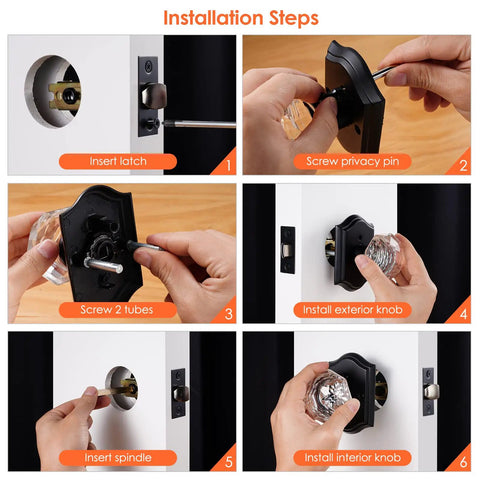 Dope Matte Black Diamond Crystal Door Knobs With Lock For Bedroom And Bathroom Privacy Glass Door Hardware installation steps