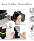 Monitor wipes for electronics; pre-moistened screen cleaner bottle shown cleaning four devices: laptop, camera, lens and smartphone.