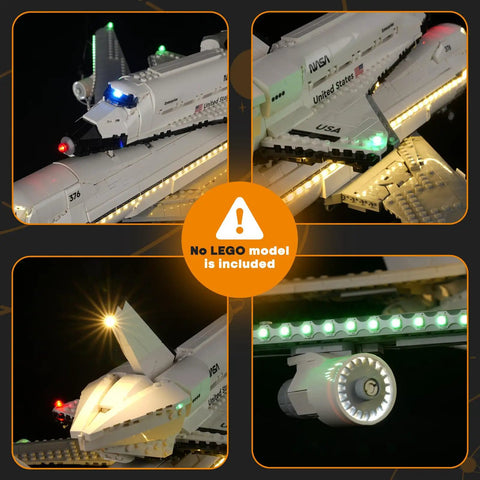 LED Lighting Kit for Lego 10360 Shuttle Carrier Aircraft showcasing illuminated shuttle and hidden wiring, no model included
