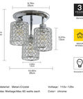 Dope Crystal Semi Flush Mount Ceiling Light With Three Lights, Modern Chrome Finish Crystal Chandelier dimensions and features