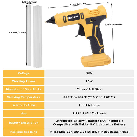 Cordless Hot Glue Gun Kit Powered By A 20V Battery Includes 20 Glue Sticks 0.43 Inch And Insulated Copper Nozzle Full Size Tool Battery Not Included For DIY Projects And Quick Fixes