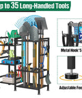 Garden Tool Organizer For Garage And Shed, 3 Tier Yard Tool Storage Rack With 35 Long Handled Slots, Heavy Duty Tool Holder