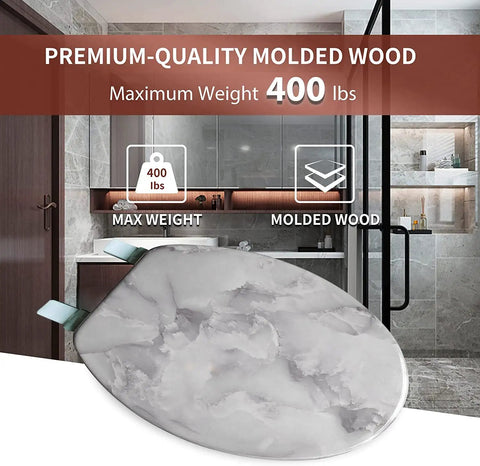 Round Toilet Seat With Easy Clean And Change Hinge Molded Wooden Comfort In Gray Durable Wood Core For An Elegant Or Rustic Look