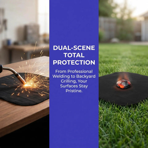 2 Pack Tough Fireproof Mat With High Heat Resistant Carbon Felt Blanket for grilling and welding spark protection.
