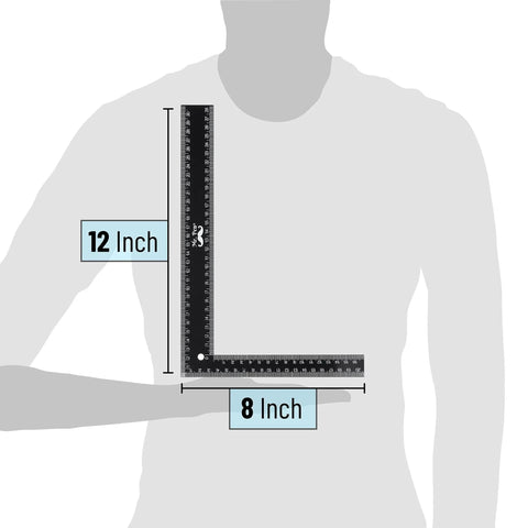 Metal Carpenter Square Ruler L Shape Right Angle 8 By 12 Inch With Imperial And Metric Measurements One Sixteenth Inch Graduations