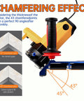 Bevel Edge Tile Tool With 16 Roller Base, 43 Degree Chamfer Machine demonstrating chamfering effect on marble tile joint angles.