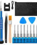 One Handed Precision Screwdriver Set With 360 Degree Rotating Handle S2 Steel Magnetic Bits For Glasses Watches And Laptop Repair Includes Oxford Pouch Magnetizer Tweezers And Pry Tools image showing full set with pouch and tools