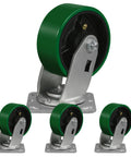 Industrial Swivel Caster Wheels Set Of 4 Heavy Duty Polyurethane Casters With 4000 Lb Load Capacity, green 5-inch wheels