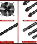 ZKH 10-piece masonry drill bit set with cemented carbide bits, 3/16–1/2 in, for concrete and ceramics