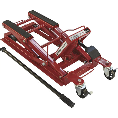 Heavy Duty Hydraulic Motorcycle Lift And Utility Vehicle Stand With 1500 Lb Capacity Smooth Glide Pump Rock Solid Steel Frame Tough Paint Job For Garage Mechanics And Bike Lovers