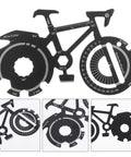Compact bicycle shaped multitool keychain made from durable stainless steel for on the go bike repairs, multiple tool functions visible