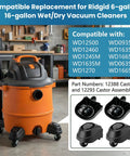 Fast Fix Replacement Foot Casters And Swivel Caster Wheels For Ridgid Shop Vacuums featuring durable orange vacuum with wheels.