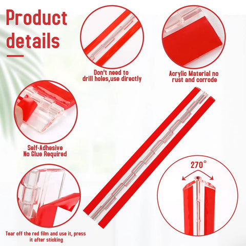 Clear Self Adhesive Acrylic Hinge 12 Inch Continuous Piano Hinge For DIY Cabinets Boxes Aquarium Lids Display Cases 300x45 mm details