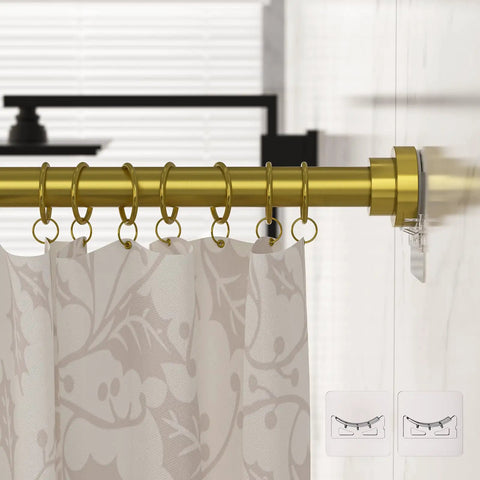 Gold Shower Curtain Rod Adjustable From 32 To 83 Inches No Drilling Spring Tension Bar With Two Free Anti Slip Holders Rust Resistant
