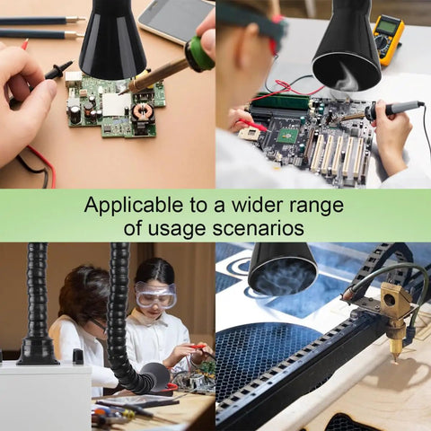 Powerful 120W Solder Fume Extractor With 194 CFM Suction 3 Stage Filter in action with soldering and CNC machines