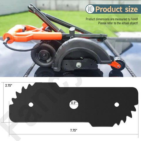 Two Pack EB 007 Seven And A Half Inch Edge Hog Built Tough Edger Replacement Blade For Black And Decker 2 In 1 LE750 LE710 LE760 EH1000 With Four Wear Indicators shown next to edger.