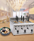 Commercial Stainless Steel Six Hole Gas Pasta Cooker With Hose Low Pressure Valve And Mesh Filters Straight Up Solid Noodle Boiler Dumplings Soup Stock Pot Essentials with side dishes.
