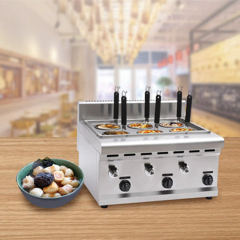 Commercial Stainless Steel Six Hole Gas Pasta Cooker With Hose Low Pressure Valve And Mesh Filters Straight Up Solid Noodle Boiler Dumplings Soup Stock Pot Essentials with side dishes.