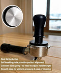 Straight Up Pro 54mm Espresso Accessories Kit with heavy duty tamper showing dual spring action and self-levelling plate.
