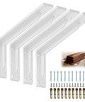 Heavy Duty 20 Inch L Shelf Brackets With 880 Lb Load Capacity, 1/5 Inch Thick Steel, shown with screws and wooden shelves