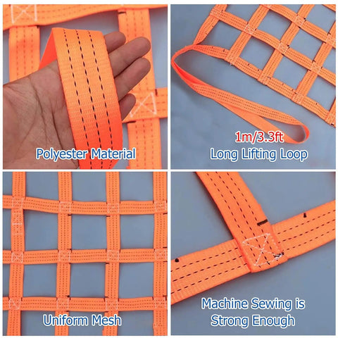 Close-up of Heavy Duty Cargo Net for Trucks SUVs and Trailers 3.3 by 3.3 Feet with polyester material and lifting loop