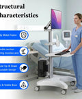 Adjustable Height Rolling Standing Desk With Rock Solid Monitor Mount And Smooth Keyboard Tray in a medical setting with a nurse.