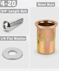 40-Piece 1/4-20 Rivet Nut and Bolt Hardware Kit with carbon steel rivnuts, stainless steel 3/4 inch button head screws, flat washers
