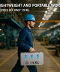 Person holding case of 13 Piece Welding Measurement Toolbox Set Stainless Steel Weld Inspection Tools, shown lightweight at 1.9 kg