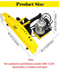 Heavy Duty 110V Electric Hydraulic Pipe Bender With 21 Ton Force And 10 Precision Dies For Round Copper Steel Tubing, shown with measurements.