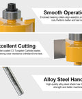 Pro Grade Rabbet Router Bit Set With 1/4 Inch Shank And 6 Interchangeable Bearings, showing smooth operation and excellent cutting features.