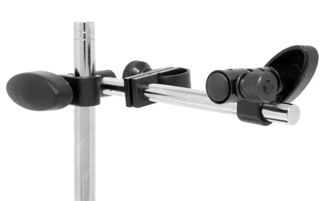 WEN 10711 magnetic base for dial indicators with adjustable chrome arms and black clamps; side view