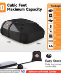 20 Cubic Feet Rooftop Cargo Bag With 51 Long By 39 Wide By 17 High Dimensions, Waterproof Car Roof Carrier For Cars With Or Without Rack