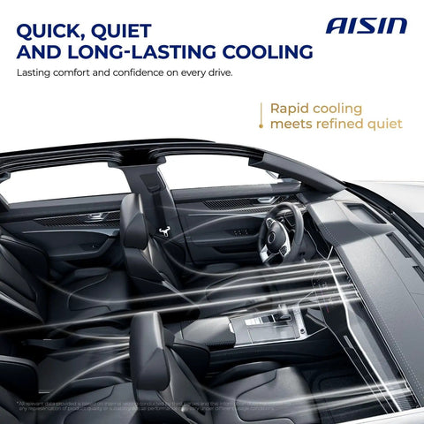 Premium Aftermarket AC Compressor With Clutch Heavy Duty Auto Air Conditioning Replacement Built Tough For Reliable Cooling And Quick Under Hood Swap Daily Driver Ready in car interior with cooling airflow.