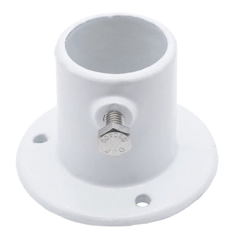 Cast Aluminum Pool Ladder Deck Flange For Above Ground Ladders, Easy Install Replacement Mounting Bracket, Sold Individually, 2.5 Inch Tall, 1.5 Inch Circumference, Heavy Duty Deck Mount, white finish with bolt hole