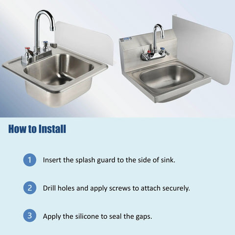 Installation guide for Stainless Steel Wall Mount Splash Guard For Commercial Restaurant Hand Sink and Compartment Prep Sink ETL Certified 26W By 12H Durable Heavy Duty Shield Protection