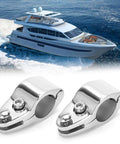 Two stainless steel boat rail upper jaw slide fittings (32mm) for yacht installation